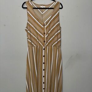 Maurices Boho Striped Button Front Midi Dress Size 1 Gold White Black Sleeveless